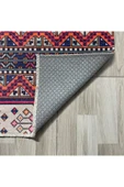 Pastel Home Etnik Desenli Pembe Bej Çok Renkli Şönil Halı Kilim Yolluk Kaymaz Yıkanabilir Mutfak Koridor Salon - 3