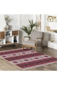 Pastel Home Etnik Desenli Pembe Bej Çok Renkli Şönil Halı Kilim Yolluk Kaymaz Yıkanabilir Mutfak Koridor Salon - 5