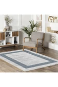 Pastel Home Modern Gri Çerçeveli Gri Şönil Halı Kilim Yolluk Yıkanabilir Kaymaz Salon Mutfak Koridor thumbnail 11