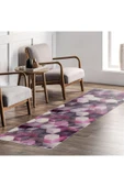Pastel Home Geometrik Mor Pembe Şönil Halı Kilim Yolluk Yıkanabilir Kaymaz Salon Mutfak Oturma Odası Koridor - 6