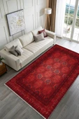 Pastel Home Tasarım Bordo Kırmızı Afgan Türkmen Şönil Halı Kilim Yolluk Kaymaz Yıkanabilir Salon Mutfak Koridor thumbnail 2