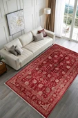 Pastel Home Tasarım Bordo Kırmızı Türkmen Klasik Şönil Halı Kilim Yolluk Kaymaz Yıkanabilir Salon Mutfak Koridor - 2