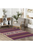 Pastel Home Eskitme Mor Hardal Renkli Şönil Halı Kilim Yolluk Yıkanabilir Kaymaz Saçaklı - 5