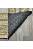 Pastel Home Altın Sarısı Çerçeveli Gri Şönil Halı Yolluk Kilim Salon Koridor Mutfak Kaymaz Yıkanabilir - 3