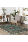 Pastel Home Vintage Yeşil Şönil Halı Kilim Yolluk Kaymaz Yıkabanilir Saçaklı Salon Mutfak Koridor - 5
