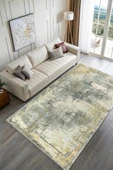 Pastel Home Sarı Gri Abstract Şönil Halı Kilim Yolluk Kaymaz Yıkanabilir Saçaklı Oturma Odası Mutfak Koridor - 5