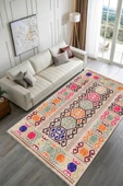 Pastel Home Bej Pembe Anadolu Kilim Modeli Şönil Halı Kilim Yolluk Kaymaz Yıkanabilir Salon Koridor Mutfak - 2