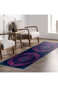 Pastel Home Modern Vintage Fuşya Lacivert Şönil Halı Kilim Yolluk Kaymaz Pamuk Taban Yıkanabilir Saçaklı thumbnail 7