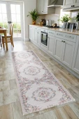 Pastel Home Eskitme çiçekli bej krem şönil halı kendinden saçaklı yıkanabilir salon mutfak koridor kaymaz taban thumbnail 5