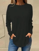Kadın Uzun Kollu Yuvarlak Yaka Salaş Iki Iplik Bluz thumbnail 2