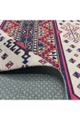 Pastel Home Etnik Desenli Pembe Bej Çok Renkli Şönil Halı Kilim Yolluk Kaymaz Yıkanabilir Mutfak Koridor Salon - 4