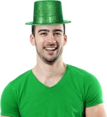 Yeşil Renk Parıltılı Simli Fötr Silindir Parti Şapkası thumbnail 2