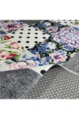 Pastel Home Gri Yeşil Çiçekli Patchwork Şönil Halı Kilim Yolluk Kaymaz Yıkanabilir Mutfak Koridor Oturma Odası - 4