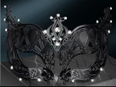 Kristal Gümüş Taşlı Siyah Renk Lazer Kesim Metal Lüks Maske B Parti thumbnail 4