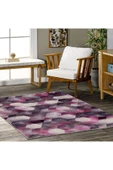 Pastel Home Geometrik Mor Pembe Şönil Halı Kilim Yolluk Yıkanabilir Kaymaz Salon Mutfak Oturma Odası Koridor - 7