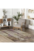 Pastel Home Bohem Etnik Desenli Mor Kahve Şönil Halı Kilim Yolluk Kaymaz Yıkanabilir Saçaklı - 5