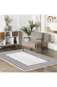Pastel Home Gri Antrasit Çerçeveli Modern Şönil Halı Yolluk Kilim Salon Koridor Mutfak Kaymaz Yıkanabilir thumbnail 5