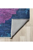 Pastel Home Modern Vintage Fuşya Lacivert Şönil Halı Kilim Yolluk Kaymaz Pamuk Taban Yıkanabilir Saçaklı thumbnail 3
