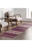 Pastel Home Eskitme Mor Hardal Renkli Şönil Halı Kilim Yolluk Yıkanabilir Kaymaz Saçaklı - 7