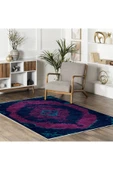 Pastel Home Modern Vintage Fuşya Lacivert Şönil Halı Kilim Yolluk Kaymaz Pamuk Taban Yıkanabilir Saçaklı thumbnail 5