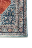 Pastel Home Kendinden saçaklı eskitme mavi turuncu kiremit şönil halı kilim yolluk klasik kaymaz yıkanabilir thumbnail 3