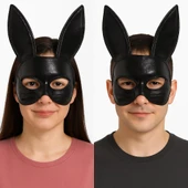 Siyah Renk Kumaş Malzemeden İmal Eva Tavşan Maskesi 19x15 cm thumbnail 1