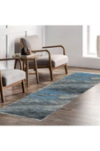 Pastel Home Antrasit Gri Mavi Abstract Şönil Halı Kilim Yolluk Kaymaz Taban Yıkanabilir Saçaklı thumbnail 7