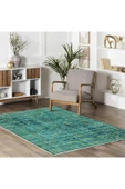 Pastel Home Su Yeşili Eskitme Şönil Halı Kilim Yolluk Kaymaz Yıkanabilir Saçaklı Oturma Odası Mutfak Koridor - 2