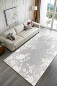 Pastel Home Kaşmir doku yumuşak kaymaz pamuk taban oturma odası salon mutfak koridor çiçekli gri halı kilim - 2