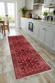 Pastel Home Tasarım Bordo Kırmızı Türkmen Klasik Şönil Halı Kilim Yolluk Kaymaz Yıkanabilir Salon Mutfak Koridor - 6