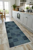 Pastel Home Mavi Denim Patchwork Tasarım Şönil Halı Kilim Yolluk Kaymaz Saçaklı Yıkanabilir Genç Odası Mutfak - 6