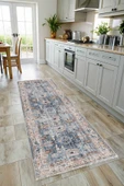Pastel Home Bej Mavi Tasarım Şönil Halı Kilim Yolluk Kaymaz Yıkanabilir Saçaklı Oturma Odası Mutfak Koridor - 7