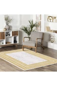 Pastel Home Altın Sarısı Çerçeveli Gri Şönil Halı Yolluk Kilim Salon Koridor Mutfak Kaymaz Yıkanabilir - 5