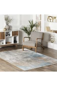 Pastel Home Tasarım Çift Taraflı Yıkanabilir Şönil Halı Kilim Yolluk Abstract Bej Mavi - 14