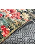 Pastel Home Etnik Çiçekli Karabağ Desenli Şönil Halı Kilim Kaymaz Pamuk Taban Kendinden Saçaklı Yıkanabilir - 4