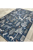 Pastel Home Tasarım Çift Taraflı Yıkanabilir Şönil Halı Kilim Yolluk Doğa Ve Orman Temalı Mavi Lacivert Eskitme - 13