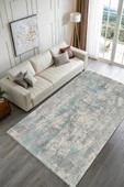 Pastel Home Gri Turkuaz Vintage Klasik Şönil Halı Kilim Yolluk Kaymaz Yıkanabilir Saçaklı Oturma Odası Mutfak thumbnail 2