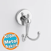 İkili Askılık Vidalı Paslanmaz Metal Duvar Askısı Banyo Wc Mutfak İçin Dayanıklı Krom Gümüş thumbnail 1