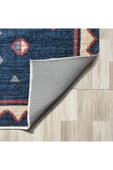 Pastel Home Vintage Lacivert Anadolu Kilim Şönil Halı Yolluk Kaymaz Saçaklı Yıkanabilir Oturma Odası Mutfak - 3