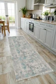 Pastel Home Gri Turkuaz Vintage Klasik Şönil Halı Kilim Yolluk Kaymaz Yıkanabilir Saçaklı Oturma Odası Mutfak thumbnail 7
