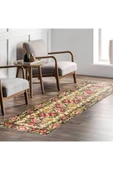 Pastel Home Etnik Çiçekli Karabağ Desenli Şönil Halı Kilim Kaymaz Pamuk Taban Kendinden Saçaklı Yıkanabilir - 15