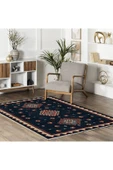 Pastel Home Vintage Lacivert Anadolu Kilim Şönil Halı Yolluk Kaymaz Saçaklı Yıkanabilir Oturma Odası Mutfak - 5