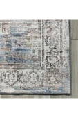 Pastel Home Tasarım Çift Taraflı Yıkanabilir Şönil Halı Kilim Yolluk Çerçeveli Eskitme Bej Mavi - 11