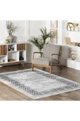 Pastel Home Çerçeveli Gri Şönil Halı Kilim Yolluk Kaymaz Yıkanabilir Saçaklı Mutfak Salon Oturma Odası Koridor - 5