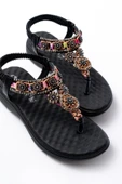 DM-609 Siyah Taşlı Arka Lastikli Parmak Arası Kadın Sandalet thumbnail 4