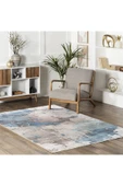 Pastel Home Tasarım Çift Taraflı Yıkanabilir Şönil Halı Kilim Yolluk Abstract Mavi Gri - 2