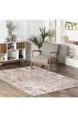 Pastel Home Tasarım Çift Taraflı Yıkanabilir Şönil Halı Kilim Yolluk Vizon Kahve Yaprak Desenli - 5