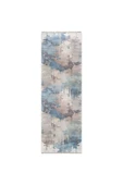 Pastel Home Tasarım Çift Taraflı Yıkanabilir Şönil Halı Kilim Yolluk Abstract Mavi Gri - 3