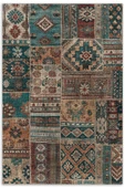Pastel Home Kahverengi Yeşil Eskitme Patchwork Şönil Halı Kilim Yolluk Kaymaz Yıkanabilir Saçaklı - 9
