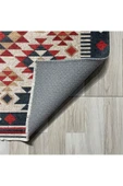 Pastel Home Bej Kırmızı Lacivert Anadolu Kilim Şönil Halı Yolluk Kaymaz Yıkanabilir Mutfak Koridor Salon - 3